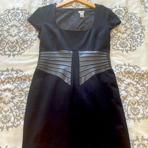 Black Caché Cocktail Dress with Leather Accents